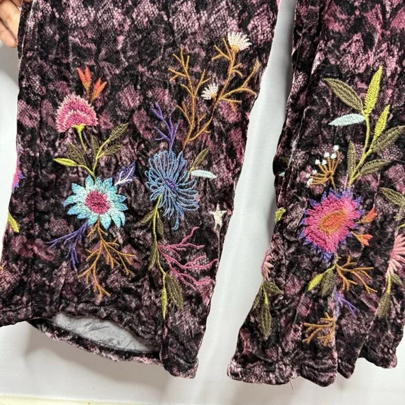 Johnny Was Los Angeles Women's XS Ulla Velvet Wide Leg Pants Embroidered Pocket - Picture 7 of 15